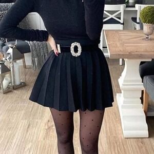 NWT state of being label black pleated mini skater skirt small